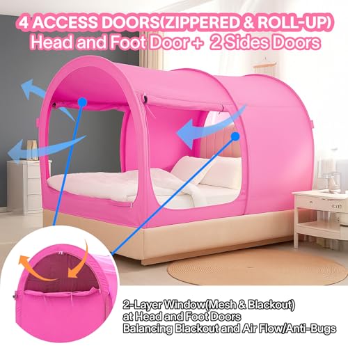 Image of Alvantor Bed Canopy Bed Tents Dream Tents Privacy Space Full Size Sleeping Tents Indoor Pop Up Portable Frame Curtains Breathable Grey Cottage (Mattress Not Included) Reducing Light