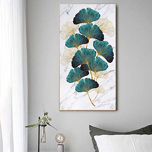 Tableau feuille verte et dorée déco entrée chic impression toile moderne nordique 30x50