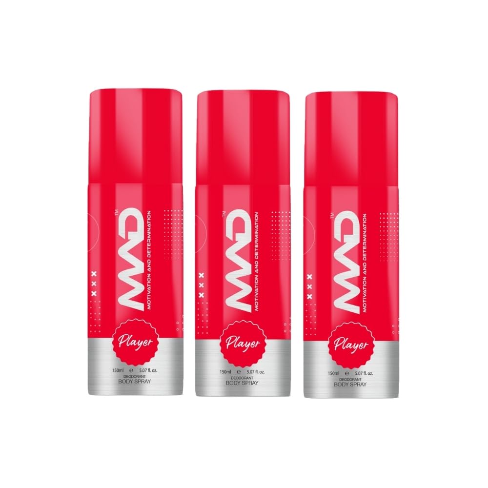 MAD Gas Deodorant (Player) |Pack of-3 Long Lasting Body Deo Perfect Deo for Everyday Use Inspirational fragrances 150ml Each-image-5