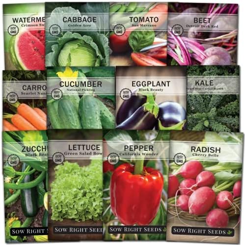 Sow Right Seeds – Classic Vegetable Garden Seed Collection for Planting – Non-GMO Heirloom Beets, Cabbage, Carrot, Cucumber, Eggplant, Kale, Lettuce, Tomato, Peppers, Radish, Watermelon, and Zucchini Sow Right Seeds – Classic Vegetable Garden Seed Collection for Planting – Non-GMO Heirloom Beets, Cabbage, Carrot, Cucumber, Eggplant, Kale, Lettuce, Tomato, Peppers, Radish, Watermelon, and Zucchini