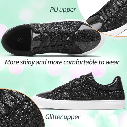 Image of AISFAES Glitter Sparkly Low Top Sequins Lace Up Tennis Shoes Comfort Bling Fashion Shiny Walking Shoes