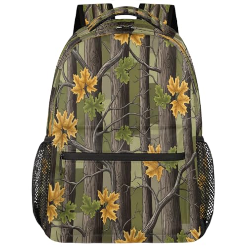 Mochila ligera para laptop con compartimentos y estampado de arce