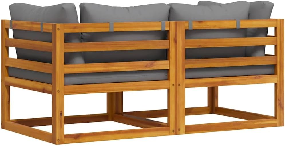 Dark Grey Modular Outdoor Loveseat, 27.6 x 27.6 x 23.6 in Acacia Wood Frame Patio Couch for Balcony Conservatory Garden Seating, Easy Reconfigure Small Patio Sofa Set of 2