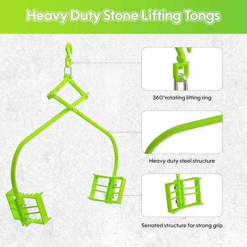 36in Rock Tongs Heavy Duty Steel Lifting Tool 2 Serrated Claw Rock Grabbing Tongs, 1500lb Capacity Log Tongs for Tractor/Truck/Skidder - 36\" Max Grip, Industrial Construction & Landscaping Tool