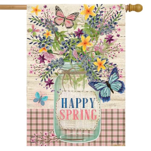 Briarwood Lane House Flag 40x28 For Outdoor Happy Spring Mason Jar For Spring House Flag