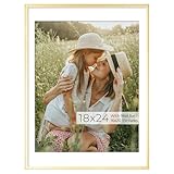 RICHFOCUS Aluminum Picture Frame - 18x24 Gold Metal Frame with Mat for 16x20 Photo, Floating Frame with Tempered Glass - Poster Frame Wall Hook Included for Gallery Wall