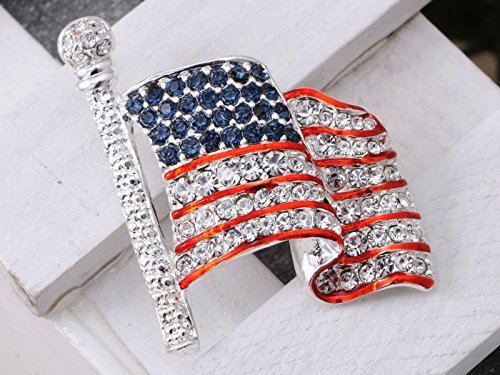 Alilang Silver Tone Crystal Rhinestone 4Th Of July American Usa Flag Patriotic Pin Brooch, Flag #TOP3