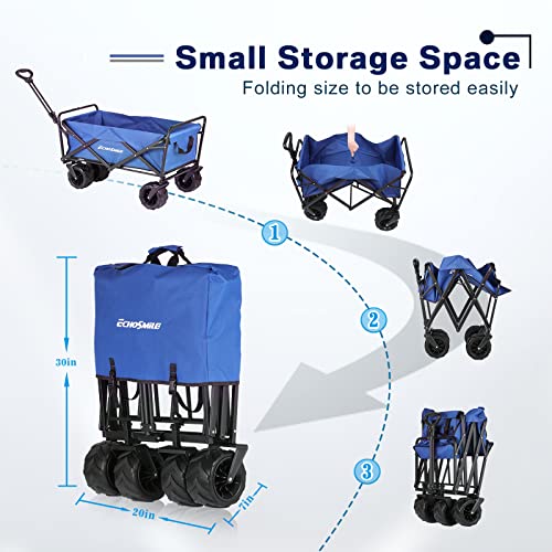 EchoSmile Heavy Duty 350 Lbs Capacity Collapsible Wagon, Outdoor Folding Camping Wagons, Grocery Portable Utility Cart, Adjustable Rolling Carts, All Terrain Sports Wagon with Big Wheels by Boahaus
