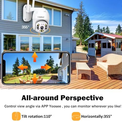 Image of DDLC 5MP Outdoor WiFi PTZ Security Camera | 360 Rotation | Color Night Vision | Motion Detection | Two Way Audio | Wireless CCTV Camera for Home | Mobile App V380 Pro (PTZ Camera)