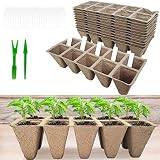 Siebwin 120PCS Semilleros de Germinacion, Semilleros Biodegradables, Bandejas para Semilleros,Macetas de Turba con 2PCS Trasplantadora y 50PCS de Etiquetas de Planta