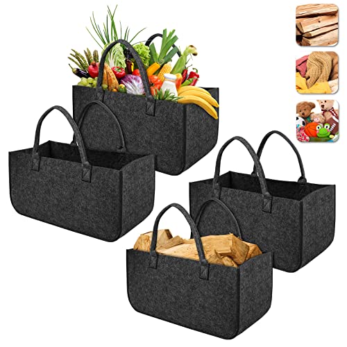 ACXIN Lot de 4 sacs à main en feutre - Charge maximale : 30 kg - Panier de courses de qualité supérieure - Grand volume (gris foncé) Cover