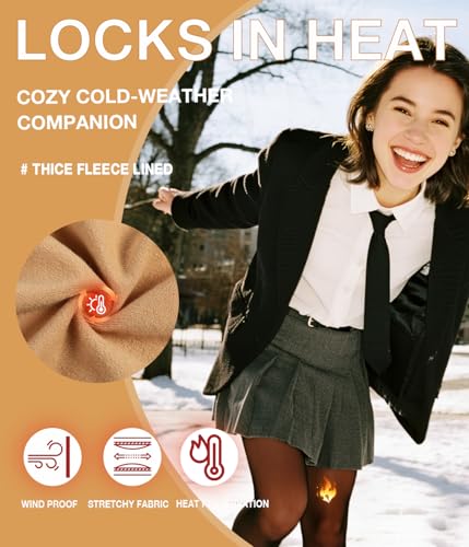 Image of MERYLURE Fleece Lined Tights Women Fake Translucent Winter Warm Thick Pantyhose Thermal Sheer Leggings for All Skin Tone