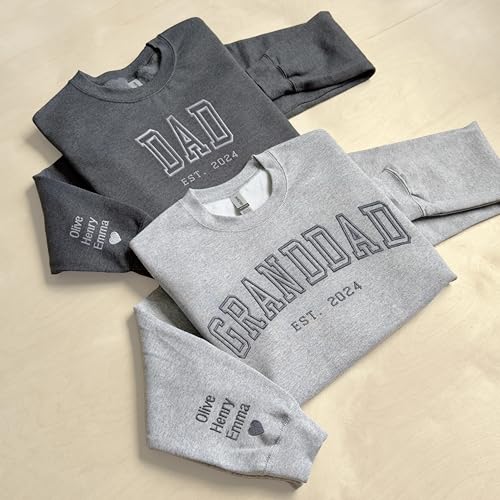 WEAR PHYSIQUE Custom Embroidered Dad Granddad Sweatshirt, Custom Grandpa Crewneck, First Father's Day Hoodie, Daddy EST Shirt, New Grandparent Dad Sweater Navy4