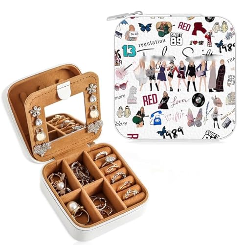Huipalon Travel Jewellery Box Gifts for Music Lovers Small Jewellery Box with Mirror Travel Jewelry Organizer for Necklaces Earrings Rings Music Lover Gifts for Fans