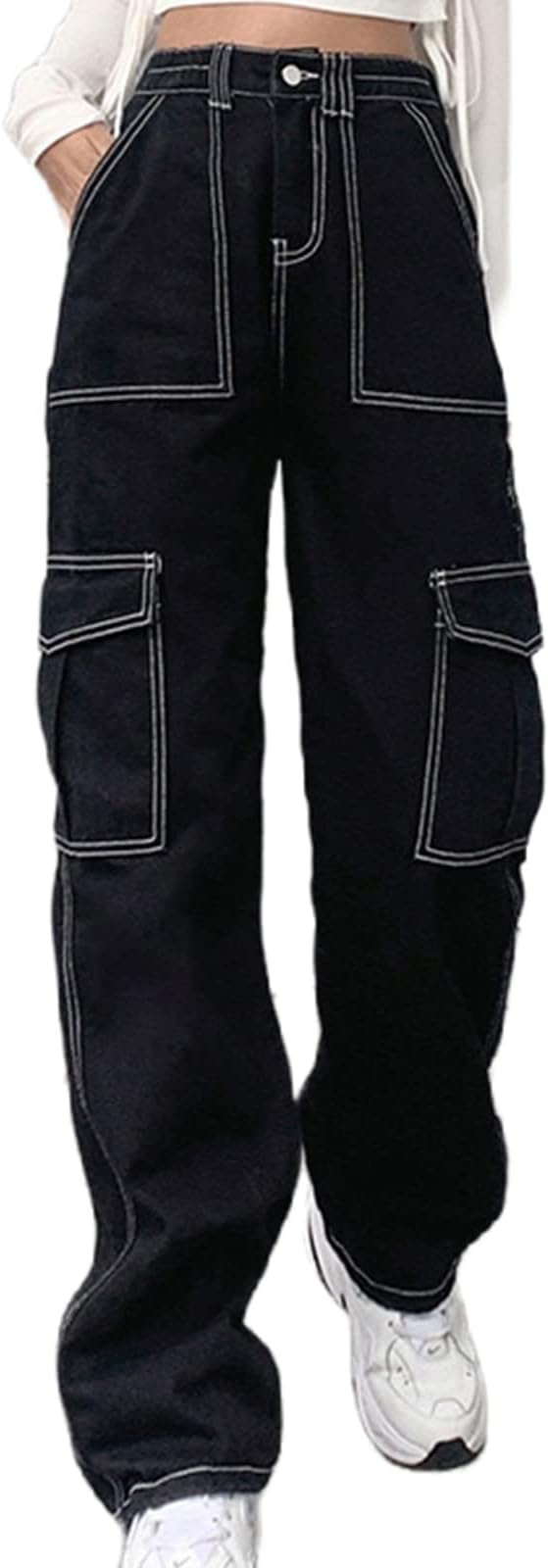 FantasyGearsY2k Baggy Jeans for Women,Aesthetic Demin Pants Wide Leg Vintage Black Cargo Jeans Trousers