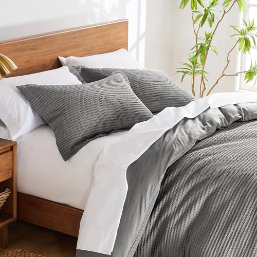 Levtex Home Cloud Waffle Full/Queen Comforter Set (90x94in) with 2 Pillow Shams (26x20in) - Solid Waffle Cotton Texture - Grey - 100% Cotton Full/Queen Size Comforter Set - Soft, Pre-Washed by Levtex Home - Image 3
