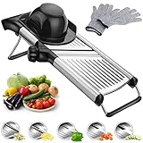 【CALIDAD SUPERIOR】 La mandolina de cocina profesional multifuncional está fabricada con material ABS libre de BPA e inodoro. Hoja de acero inoxidable ultra afilada y duradera facilita picar y rebanar