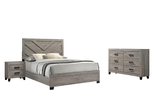 Furniture Rustic Charm Bedroom Set with Chevron Panel Headboard