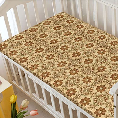 Retro Themed Fitted Crib Sheet,Standard Crib Mattress Fitted Sheet Soft And Breathable Bed Sheets-Baby Crib Sheets For Girl Or Boy,28“ X52“,Caramel Tan #TOP2