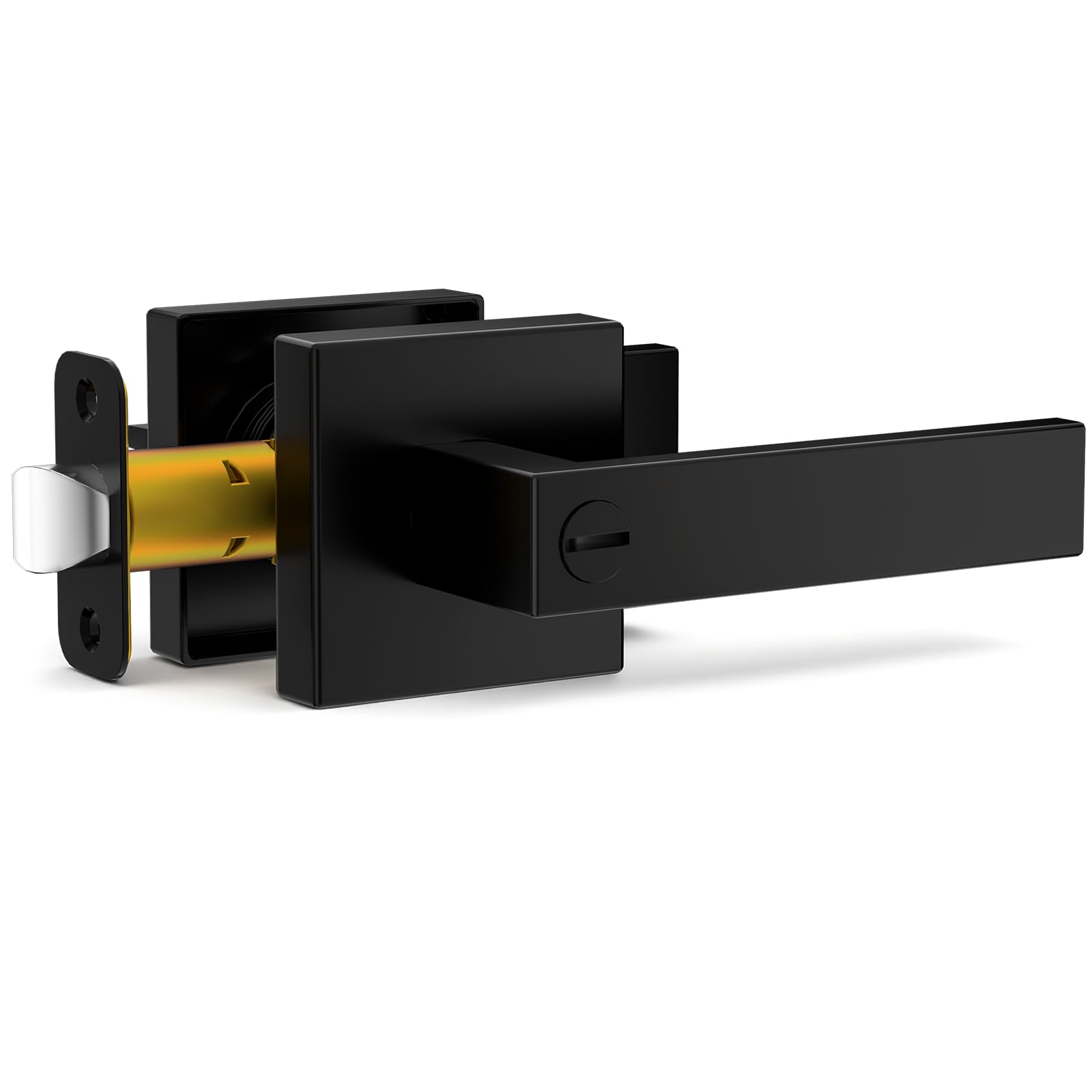 RAFECIEE Heavy Duty Matte Black Privacy Door Lever 1 Pack, Flat Keyless Interior Door Handle with Privacy Lock, Reversible Design Compatible with Left & Right Swing Bedroom Bathroom Doors