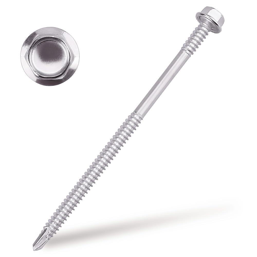 #14 x 3-1/2" (25 pcs) Hex Washer Head Self Drilling Screws, 410 Stainless Steel Metal Sheet Tek Screws, Self Tapping Point, No Pre-drilled Hole Needs