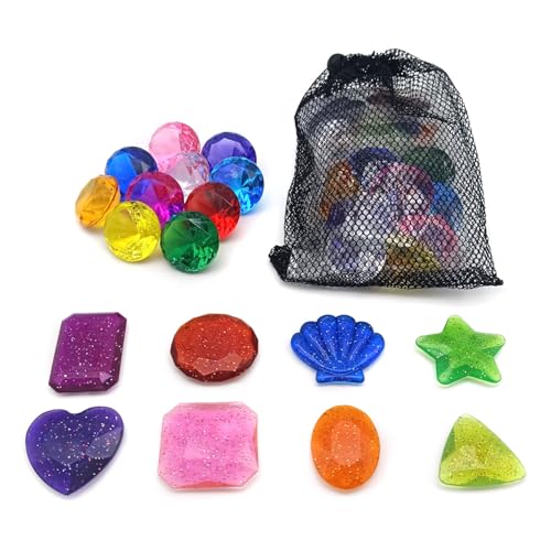 iDhlps 18 PCS Large Diving Gems, Pool Beach Pirate Treasure Big Colorful Diamonds Gems for Water Game Decorations with Storage Bag