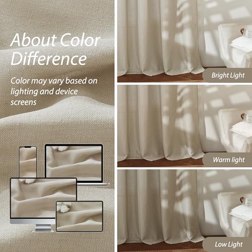 RYB HOME Linen Sheer Curtains 2 Panels for Living Room, Semi Transparent Privacy Drapes with Rod Pocket Farmhouse Style Window Treatments for Bedroom, Taupe, 52" W x 120" L by RYB HOME - Image 6