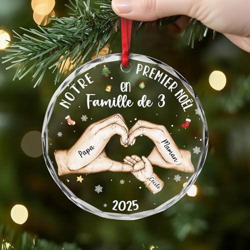 Ornement Noël Verre Personnalisé Nom - Cadeau Plus
