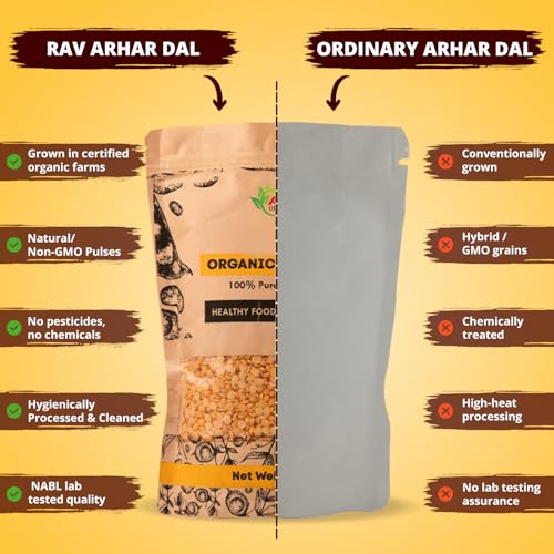 Image of Rav Organics 100% Organic Arhar Dal 1Kg | Unpolished Toor /Tur Dal | Protein-Rich Pulses for Healthy Cooking | Natural Indian Lentils | Non-GMO and NPO Certified | Chemical & Preservative Free