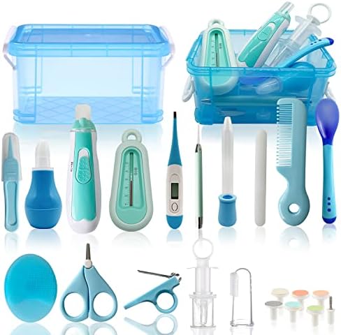 Baby Grooming Kit, 25 in 1 Baby Healthcare and Grooming Kit, Baby Electric Nail Trimmer Set Newborn Nursery Health Care Set for Newborn Infant Toddlers Boys Girls Shower Gifts (0-3 Years+) (Blue)