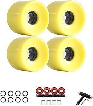 65mm Cruising Skateboard Wheels and Bearings Set 65mm Longboard Wheels Street Wheel Cruiser 65mm 82A Wheels with ABEC-9 Bearings Set of 4