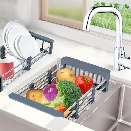 BLYPHOO Dish Drying Rack Kitchen Sink Organizer: Expandable Stainless Steel Dish Drainer – Rustproof Sink Dish Drying Rack – Upgraded Dish Racks for Kitchen Counter with Adjustable Arms Holder