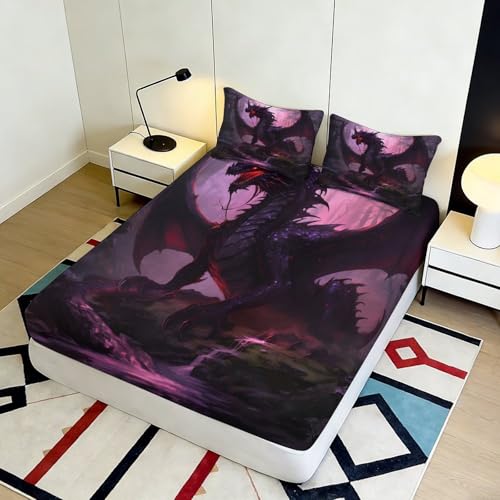 Linge de lit dragon drap housse microfibre 3D antidérapant 200x200cm - 5