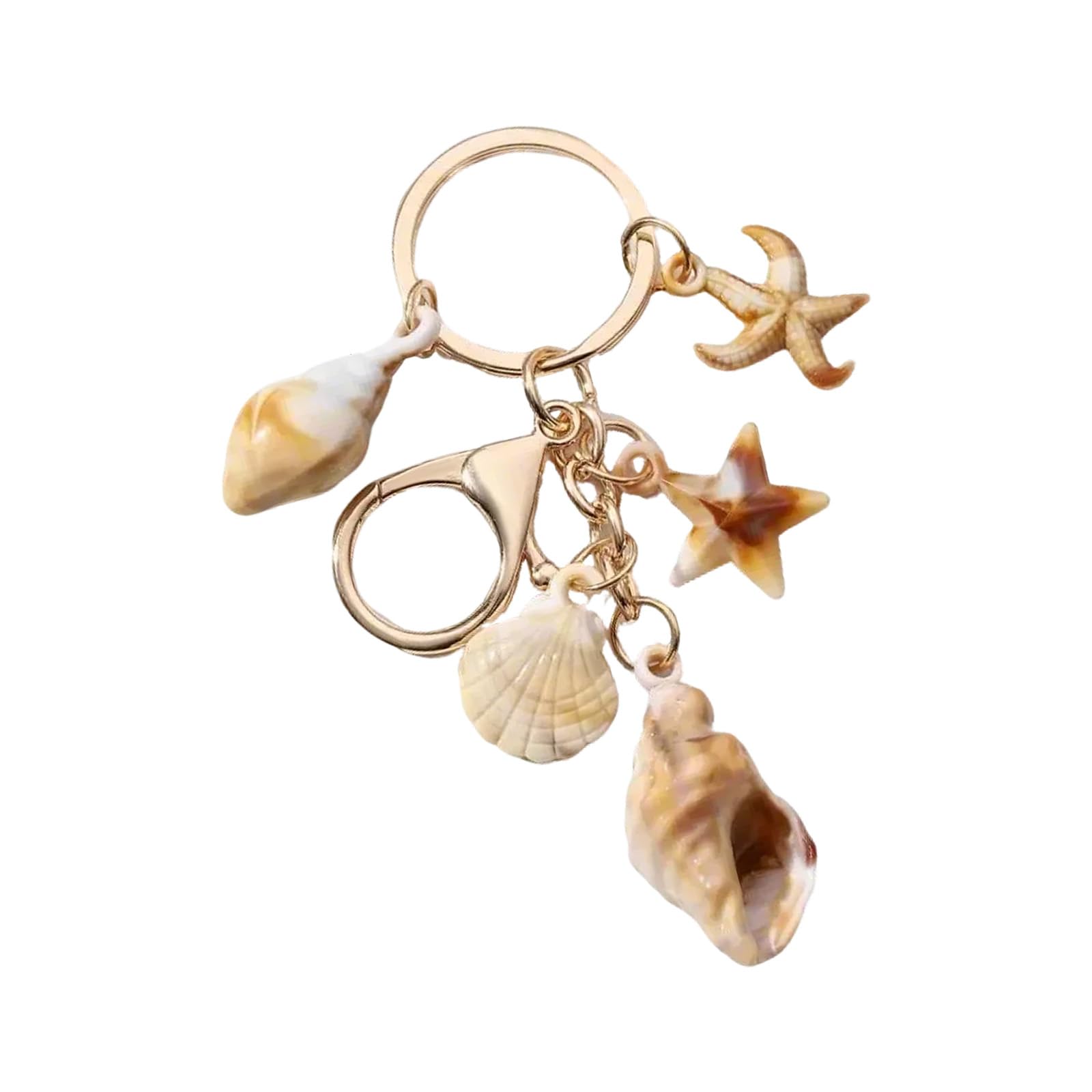 Baodss Unique Acrylic Shell Keychain Simulation Conch Starfishes Pendant Rings Handmade Bag Accessory for Women and Girls