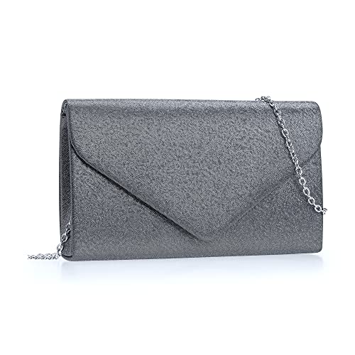 Image of IXEBELLA Women PU Clutch Glittering Evening Bag Formal Handbag Wedding Cocktail Prom Party Purse (Pewter)