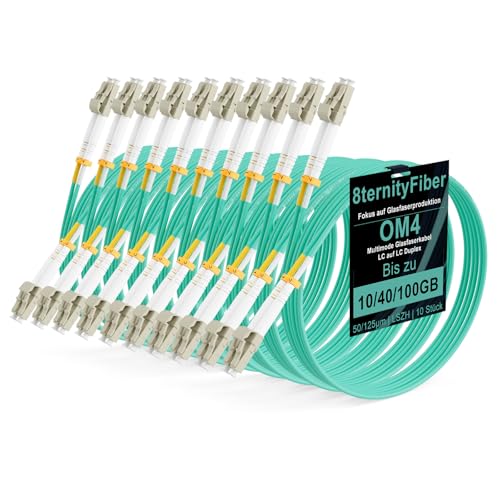 Image of 8ternityFiber OM4 Fibre Optic Patch Cable LC LC 3m/10ft, 10GB/40GB/100GB Multimode Fiber Optic Cable Duplex 50/125µm, Length Options: 0.2m-50m, OD: 2mm, LSZH Aqua Pack of 10