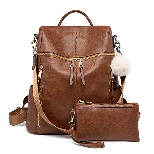 Backpack Purse for Women, Large Designer Fashion Leather Multiple Pockets Shoulder Bag for Weekend Travel and Daily Style