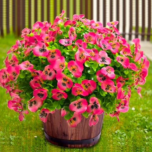 Artificial Flowers for Outdoors Fake Plants, 12pcs Fake Flowers Artificial Plants Outdoor UV Resistant,Silk Faux Flowers Shrubs Greenery Plants for Porch Garden Patio Window Box Decor