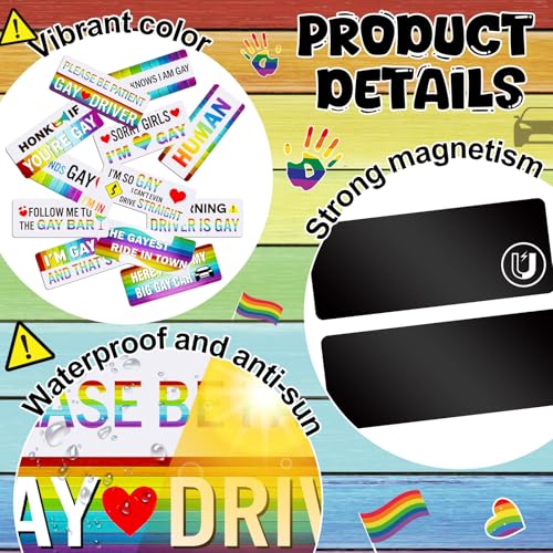Image of 12 Pcs Gay Pride Funny Magnet Bumper Sticker LGBT Rainbow Pride Prank Magnetic Sign for Vehicle Truck Reusable Magnet Sticker for Fridge (Minimalist)