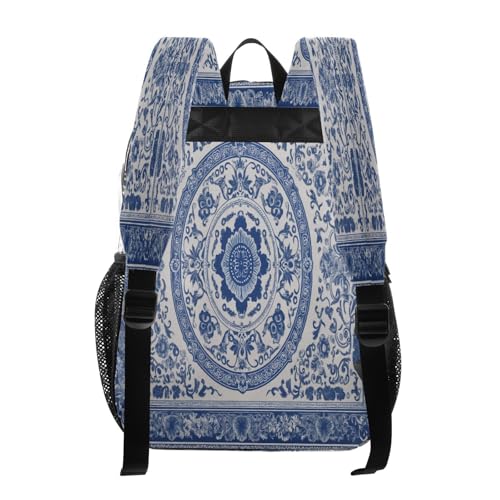 Blue and White Porcelain Style Clear Backpack - Stadium Approved Large 15.7-inch Waterproof Transparent Bag for Sports, Concerts, Work, Travel#4663