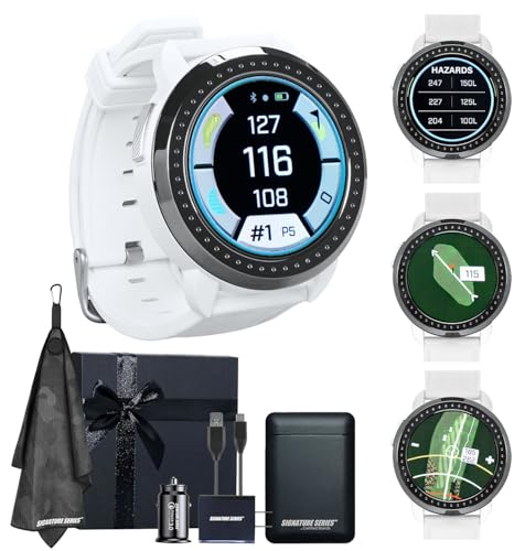 Bushnell Golf iON Elite GPS Smartwatch (White) | 38,000 Courses, Slope Compensation, Hazard Info, Color Touchscreen, Distance Calculator, Magnet Mount, Scorekeeping | Signature Series Gift Bundle