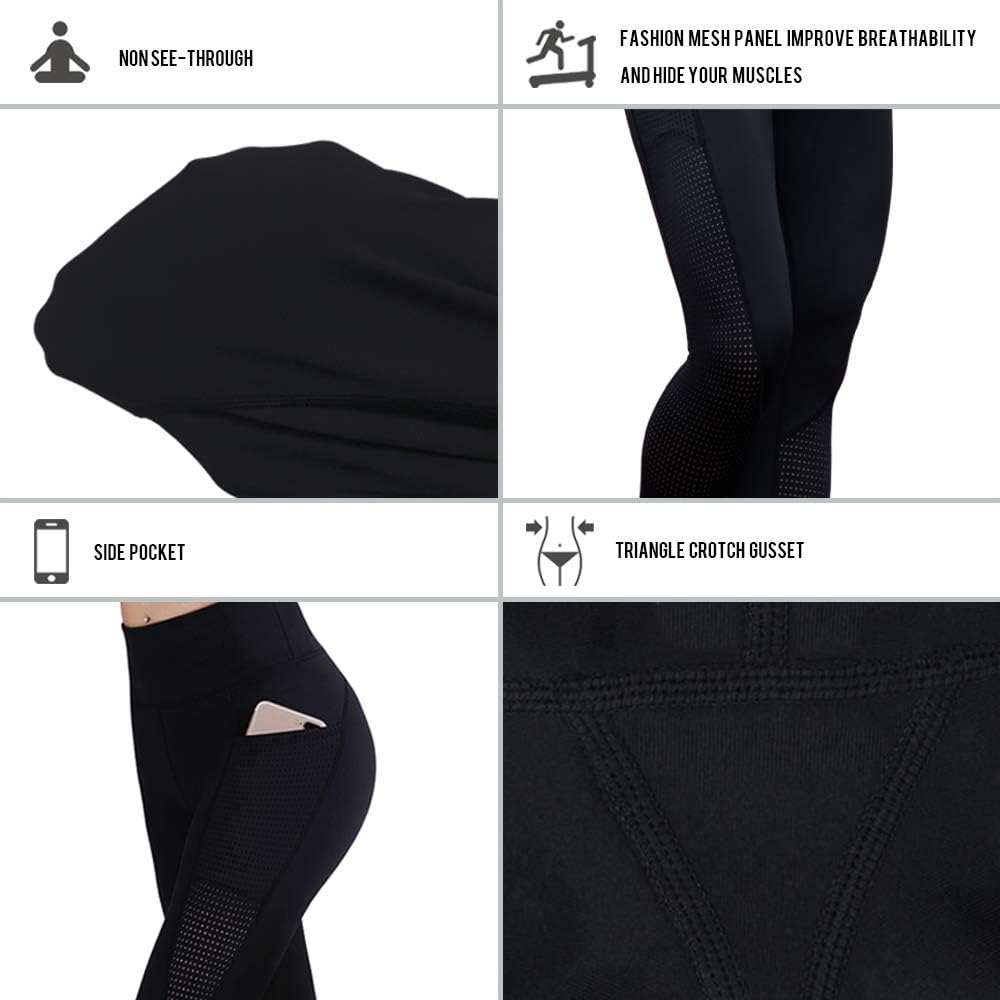 RAYPOSE Workout Leggings For Women With Pockets Tummy Control Gym Butt Lifting Capri Yoga Pants With Mesh Cut Out Black-M - Image 5