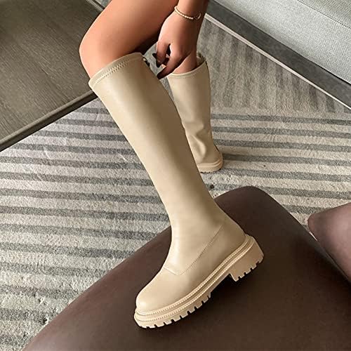 Kniehoge dameslaarzen met blokhak - overknee-laarzen suède lange schacht laarzen spitse teen instaplaarzen antislip rijlaarzen vintage klassieke laarzen western cowboylaarzen, 01 kaki, 39 EU