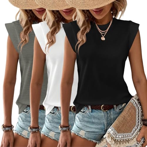 3-Pack Womens Casual Tank Tops Summer Spring Trendy T Shirts Loose Fit Short Cap Sleeve Beach Vacation Clothes 2025