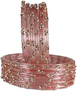 BANGLESKART Glossy Glass Bangles Set For Women & Girls with Zircon Diamond Stone | Trendy Transparent Crystal Glass Bangle... Price In India