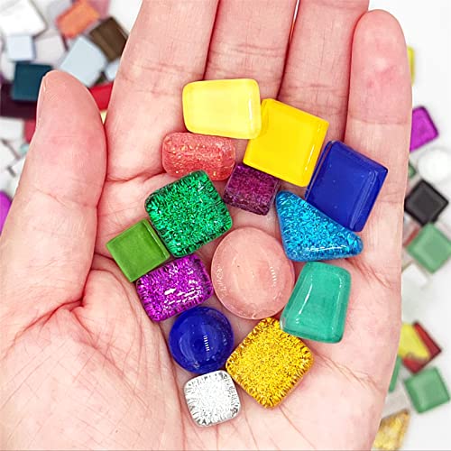 1.1Lb Mixed Color Irregular Crystal Mosaic Glass Tiles For Crafts , Bulk Assorted Shapes Small Mosaic Glass Pieces For Diy Picture Home Mosaic Decoration (Mixed Color) #TOP3