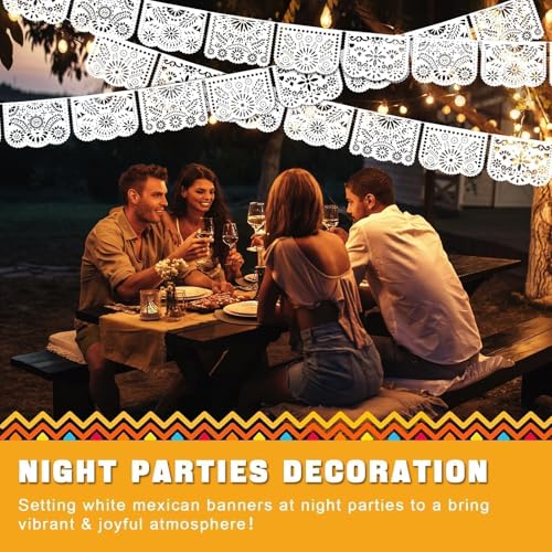 Image of 6 Pack White Papel Picado Banner Mexican Party Banner Wedding Fiesta Party Dia De Los Muertos Cinco De Mayo Mexico Decoration,Papel Picado Mexicano para Decor