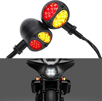 Motorcycle LED Turn Signal Lights Bullet Steel Mini Motorbike Blinker Retro Indicator Running Lights Double Colors Beam