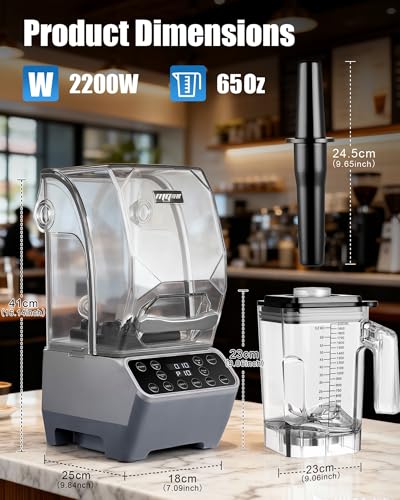 MOGAN Commercial Blender with Sound Shield, 2200W Quiet Smoothie Blender, 65oz Heavy Duty Industrial Professional Mixer for Kitchen & Restaurant, 10 Speeds, Self-Cleaning