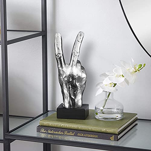 Blowind Silver Polyresin Hand Gesture Desk Statues Finger Sculpture Decor - Silver Personality Peace Finger Gifts For Family And Friends (Winner) #TOP6
